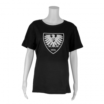 Sportclub Preußen Münster Shirt, Basic Frauen, Schwarz mit weißem Logo 